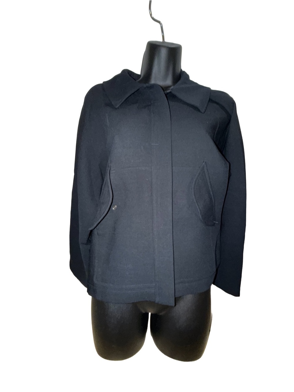 Women’s Navy Wool-Blend Jacket with Notch Collar